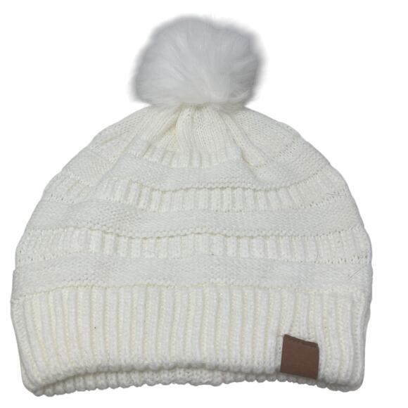 Five Below Beanie Hat One Stretch Pom Pom White - Picture 6 of 6